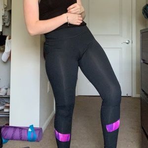 Black Leggings with Purple Stripe